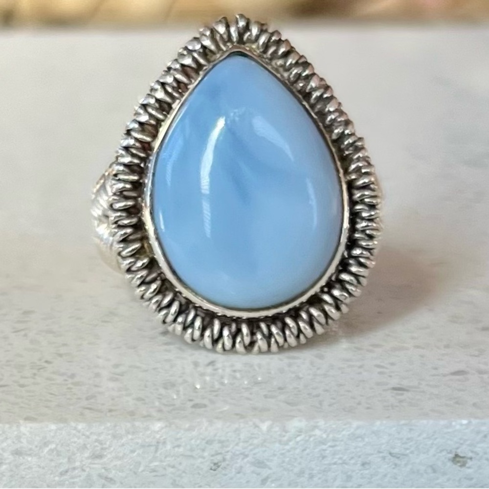 Beautiful Blue Larimar Silver Ring - Size 5